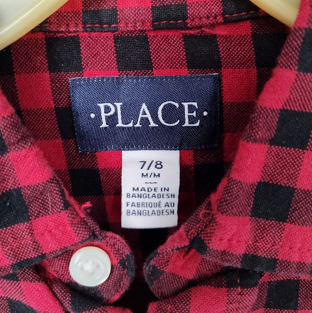 The Children's Place Red and Black Plaid Button-Down Shirt Size Kids M, 7/8